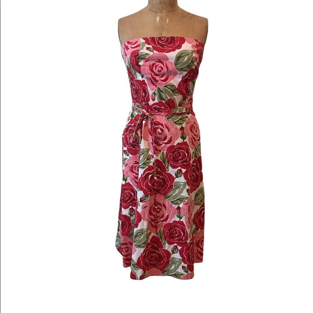 Strapless Dress with beautiful red and pink roses